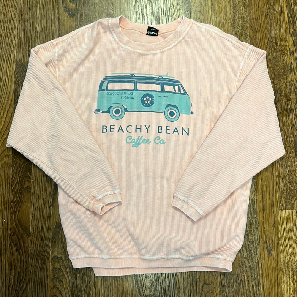 Beachy Bean Corded Pullover With Van | Pink | L